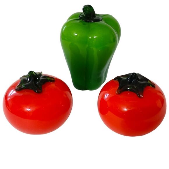3 Art Glass Vegetable Figures Paperweight Veggie Decor Red Green Handblown Vtg - Picture 11 of 15
